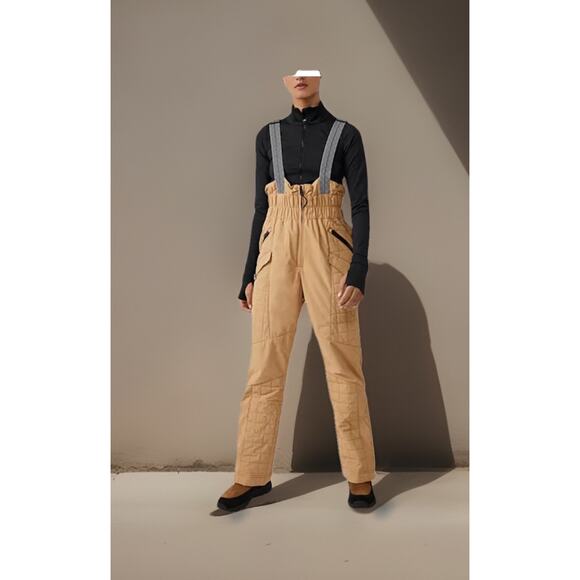Free People Free Movement All Prepped Ski Bib Women Almond Oil Snow Pants Sz L - Picture 1 of 13